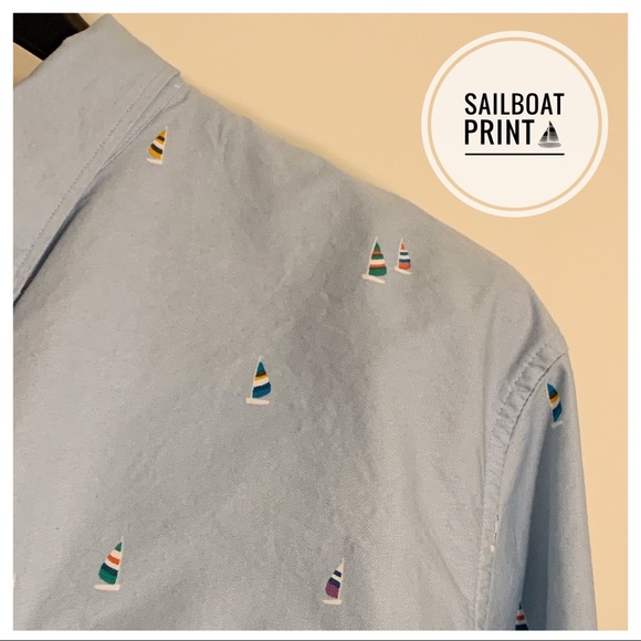 ⛵ (NWT) J. CREW Light Blue Patterned Casual Button Down Shirt - Picture 2 of 6